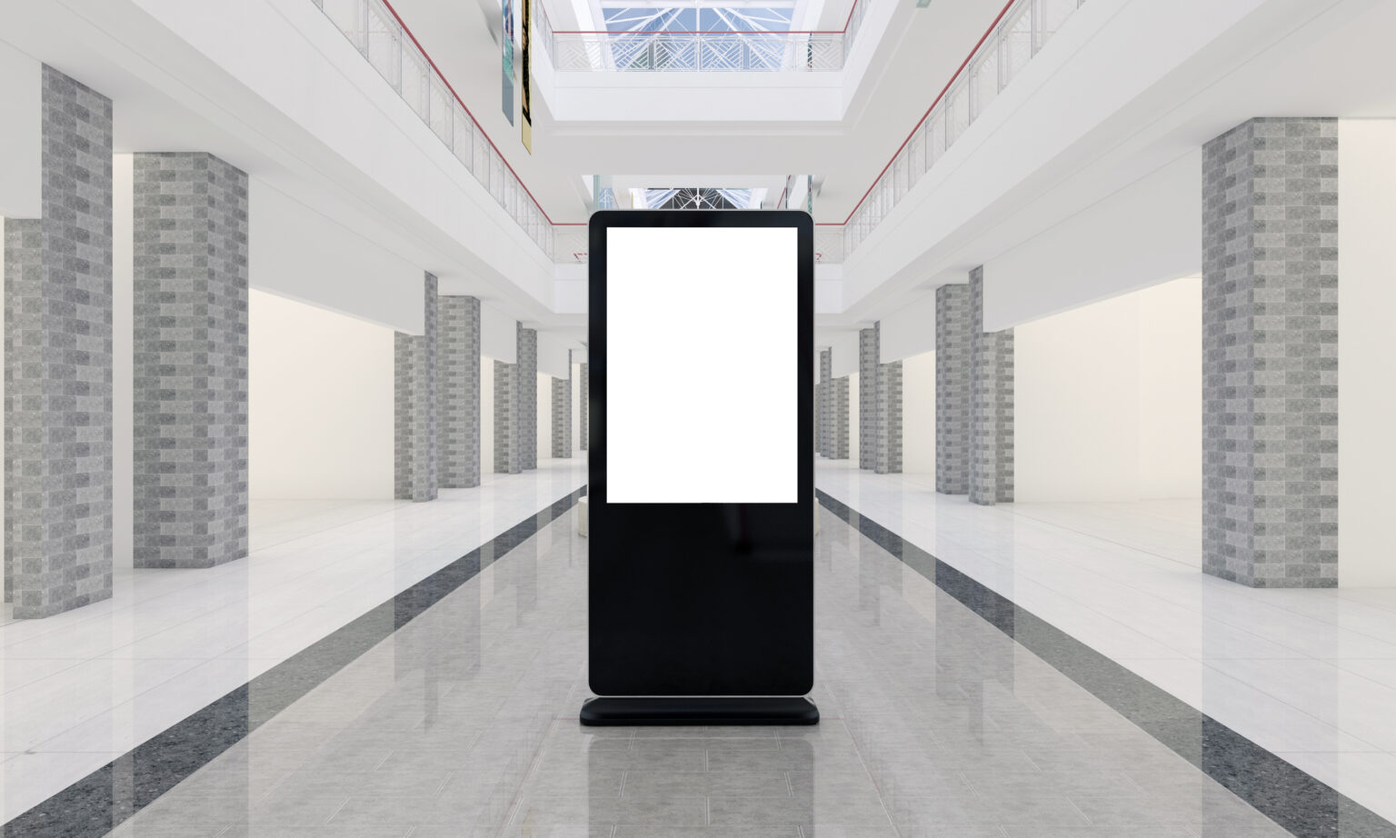 A modern empty totem, kiosk, digital signage, 3d rendering